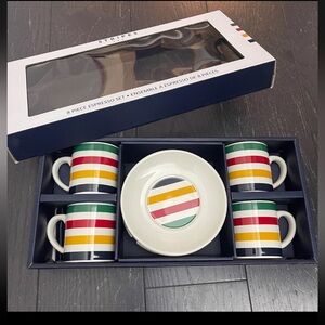 HBC SIGNATURE - Hudson’s Bay Stripes Espresso Mug Set with Saucers, 8-pc **NEW**